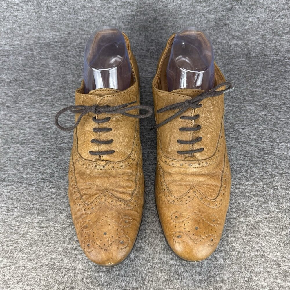✅ Mens 9 Aldo Oxfords Soft Brown Leather Wingtip Embroidered Lace Up Dress Shoes - Picture 7 of 11